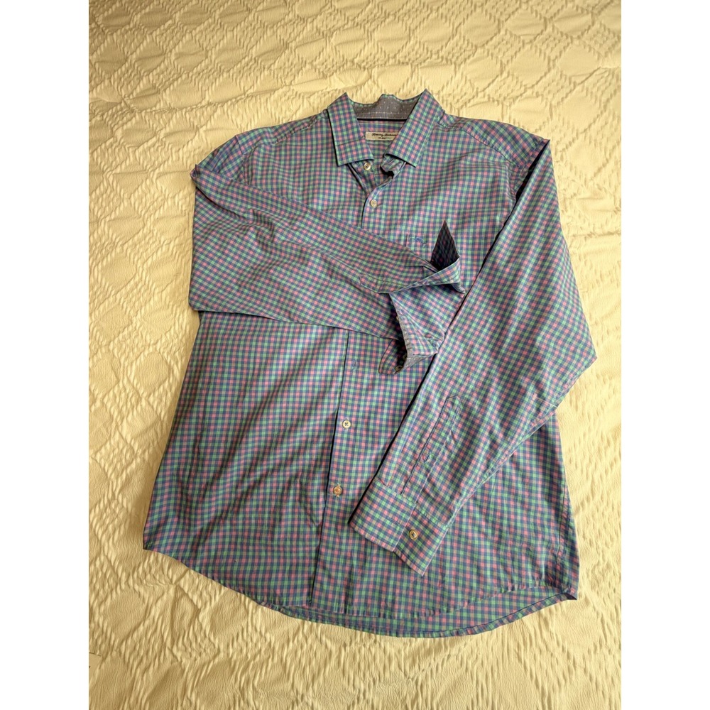Tommy Bahama IslandZone Mens Large Gingham Check Long Sleeve Button Down Shirt